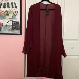Torrid wine, flowy and sheer duster, 5x, perfect to pair to everything.